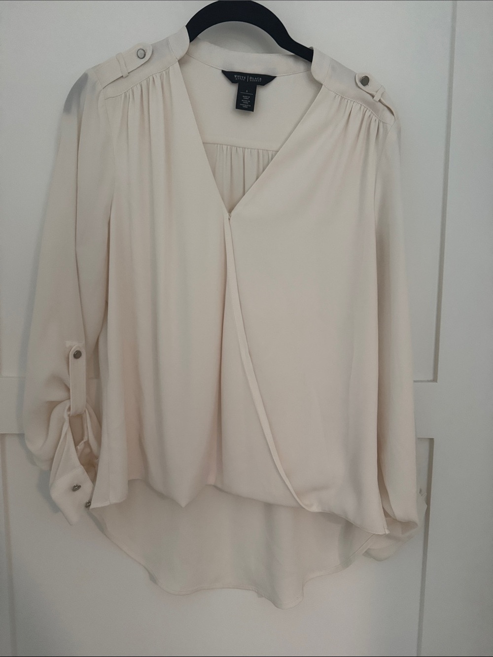 White House Black Market Cream Surplice Blouse